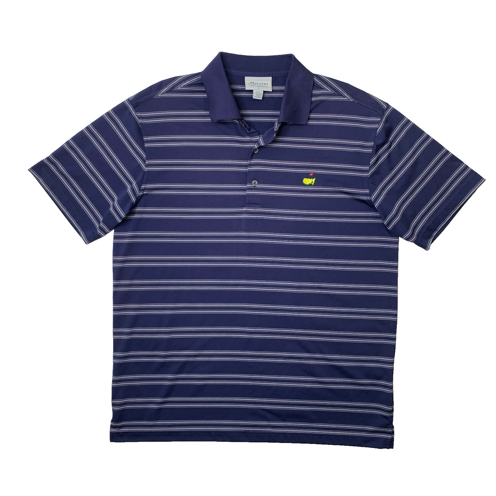 Masters Shirt Mens L Large Purple-Blue Striped Performance Golf Polo Knit Collar